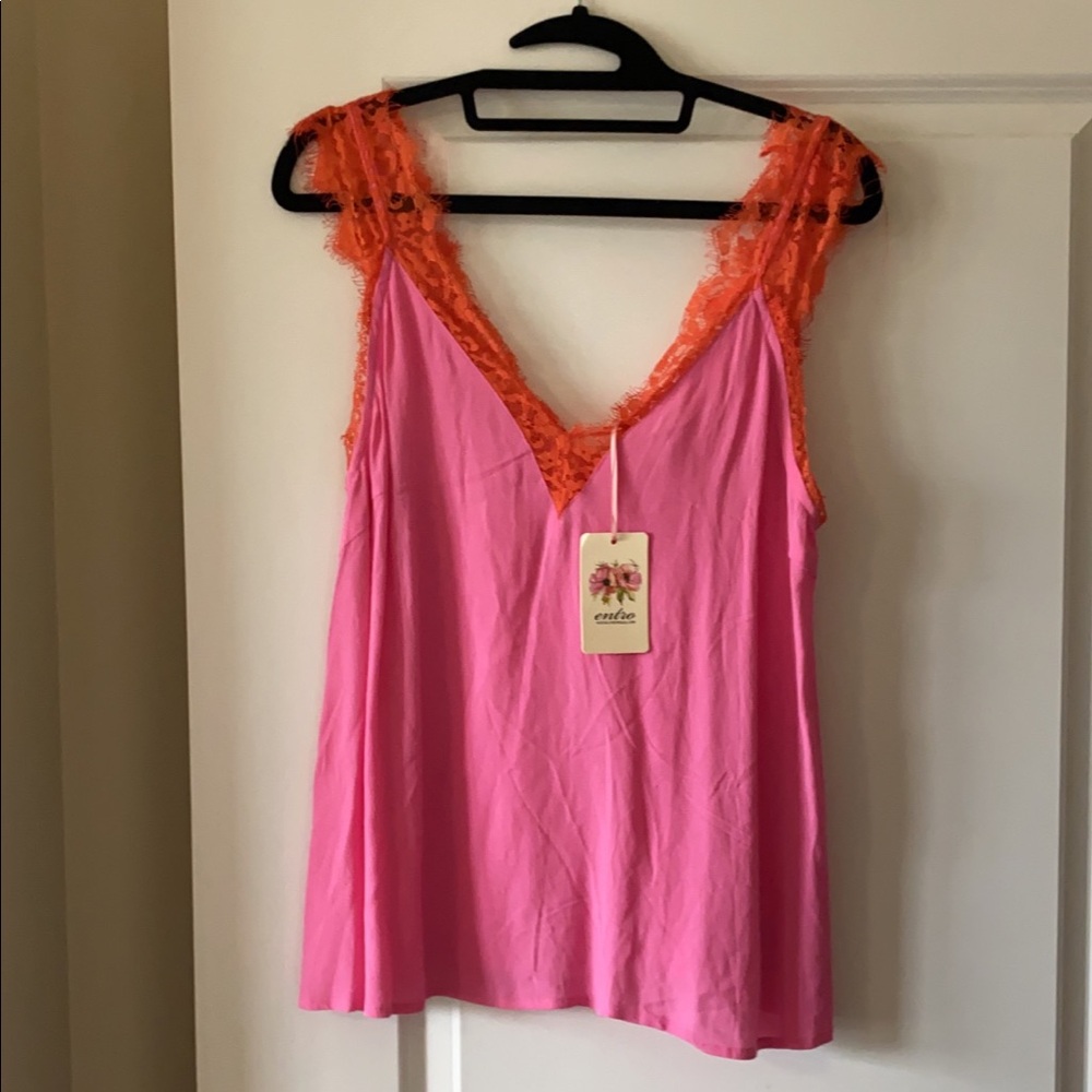 NWT! Lace-Trimmed Cami/Tank Top Sz L